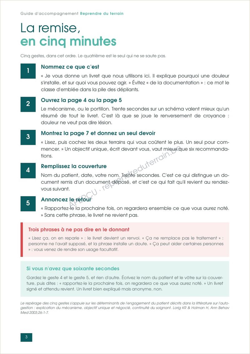 Page 3, la remise en cinq minutes
